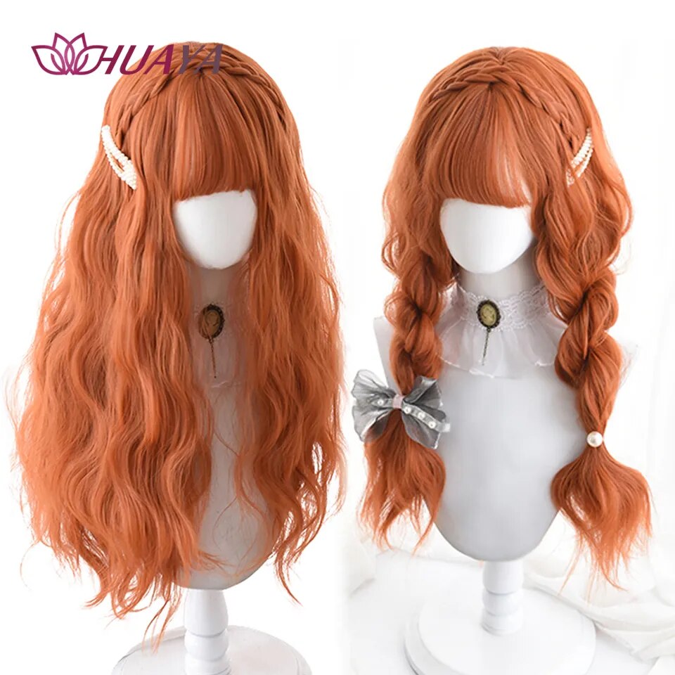 Long Straight Wig with Bangs Purple-White Heat Resistant Synthetic Hair Wigs for African American Girl Lolita Cosplay Wig