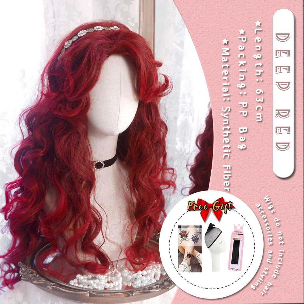 Extra Long Curly Hair with Bangs Cosplay Party Lolita Synthetic Wigs Heat Resistant Fiber