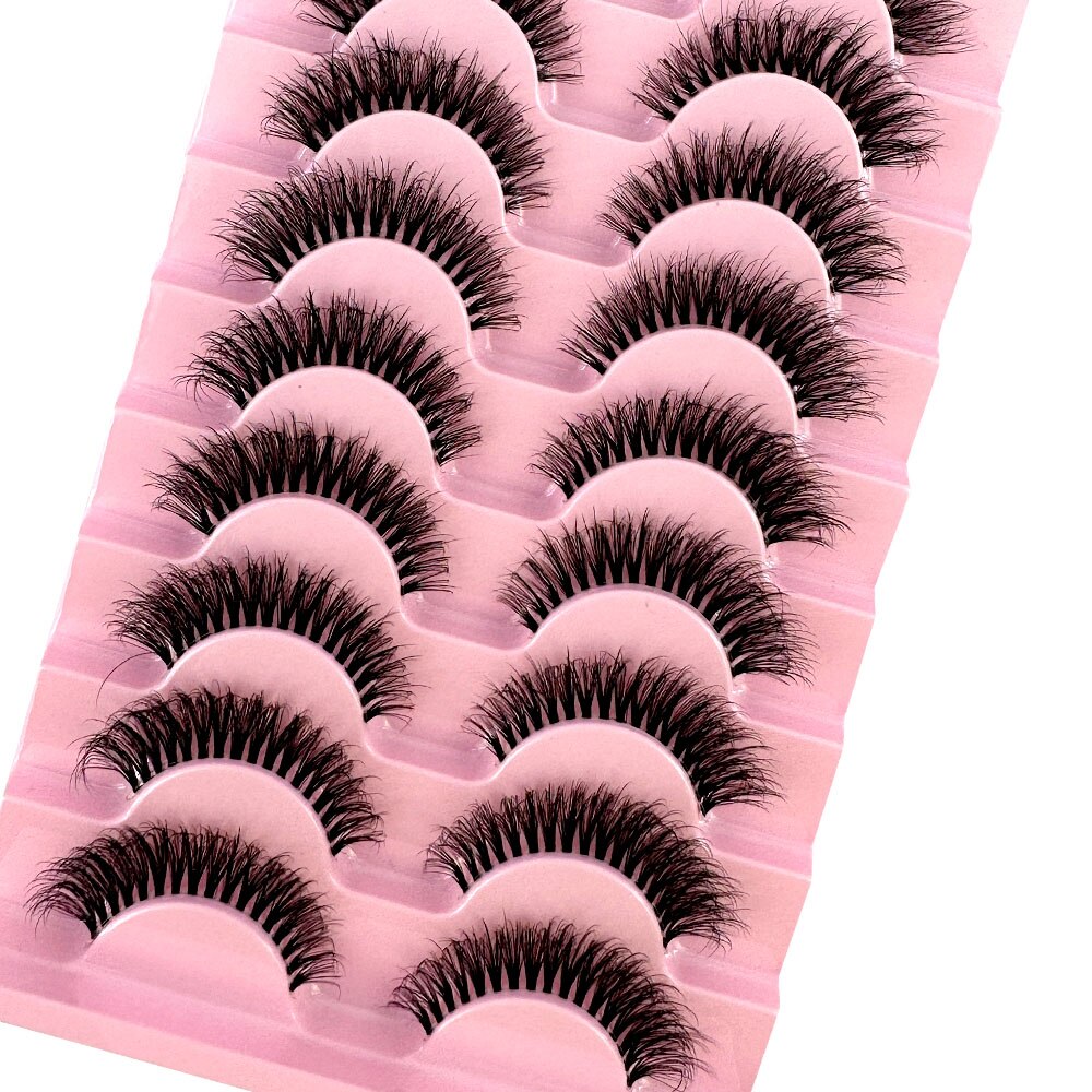 10 Pairs3D Mink Invisible Lash Handmade Crisscross Eyelashes Clear Band Soft Strip Eyelash Natural Long Wispy False Lashes