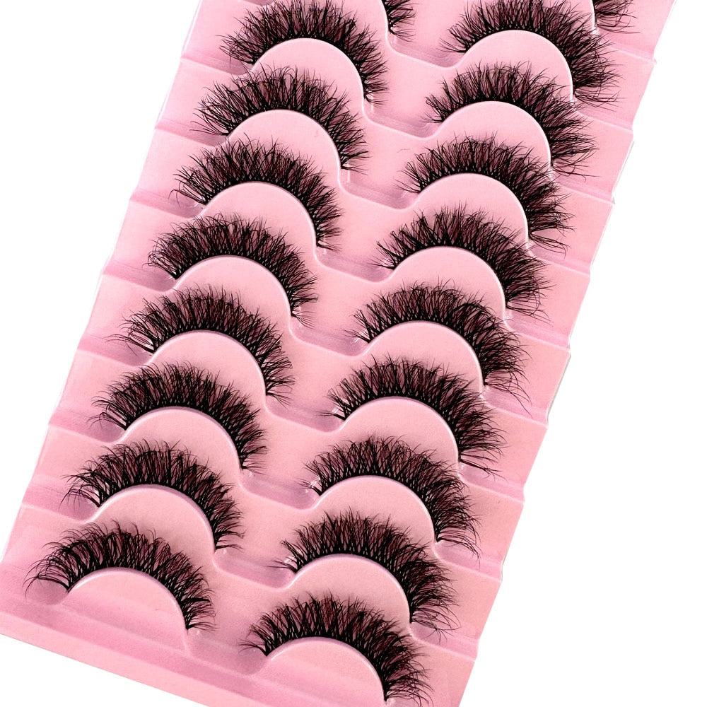 10 Pairs3D Mink Invisible Lash Handmade Crisscross Eyelashes Clear Band Soft Strip Eyelash Natural Long Wispy False Lashes