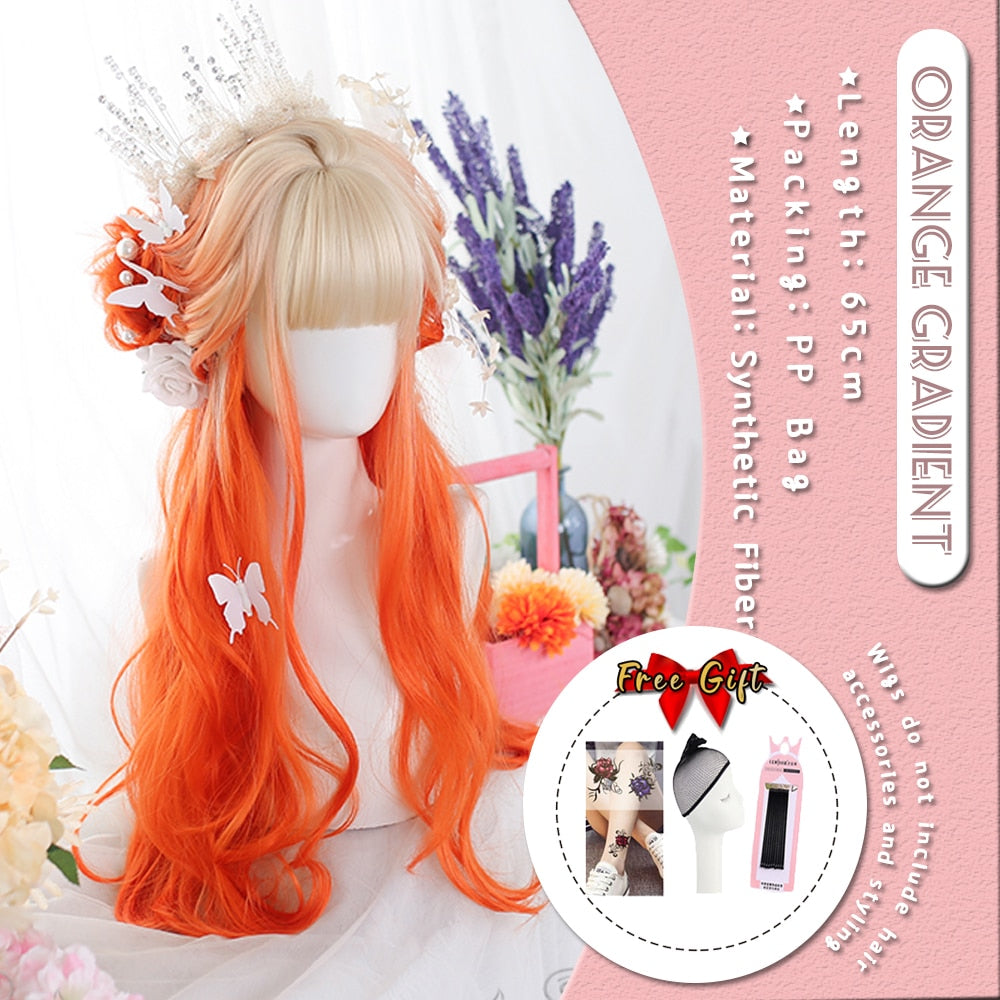 Extra Long Curly Hair with Bangs Cosplay Party Lolita Synthetic Wigs Heat Resistant Fiber