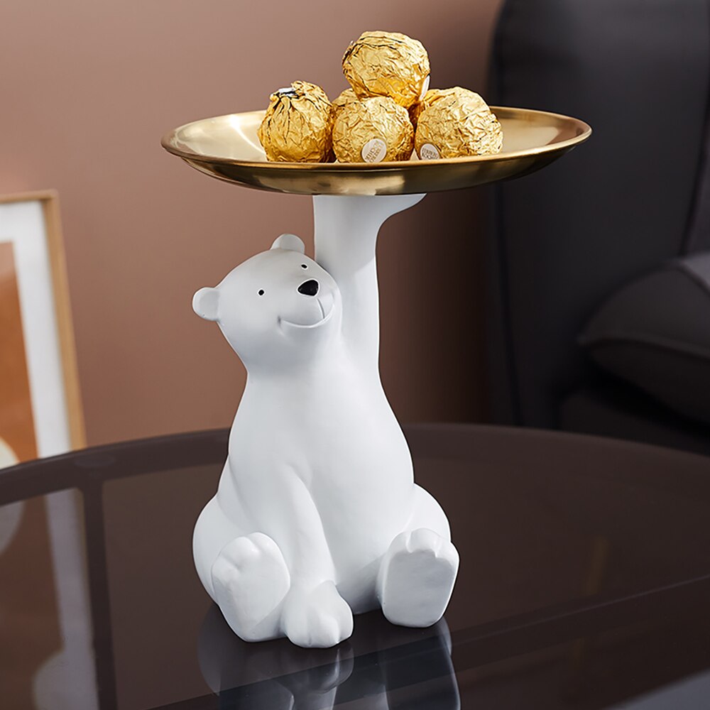 Resin White Bear Statue Modern Creative Animal Polar bear Figurine Home Office Desktop Storage Tray Ornaments Decor Sculpture