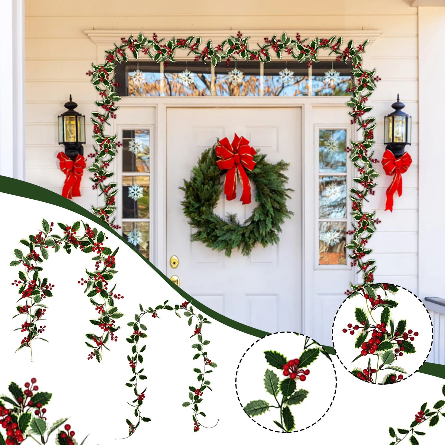 8Feet Red Berry Christmas Garland Flexible Artificial Berry Garland For Winter Christmas New Year Holiday Decor
