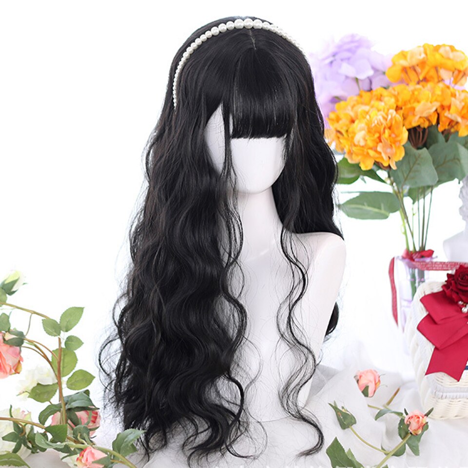 synthetic long curly hair wavy female golden gradient blue purple pink color wig cosplay Lolita wig high temperature