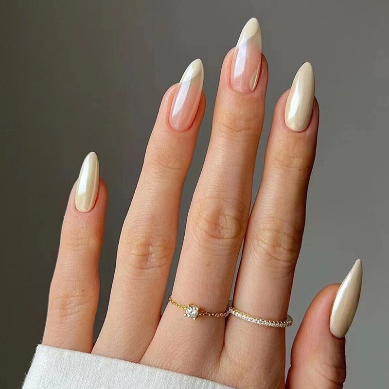 24pcs Almond Full Cover y2k black Sweet Fake Nails with glue cool Stiletto press on nails French artificial Nails With designs