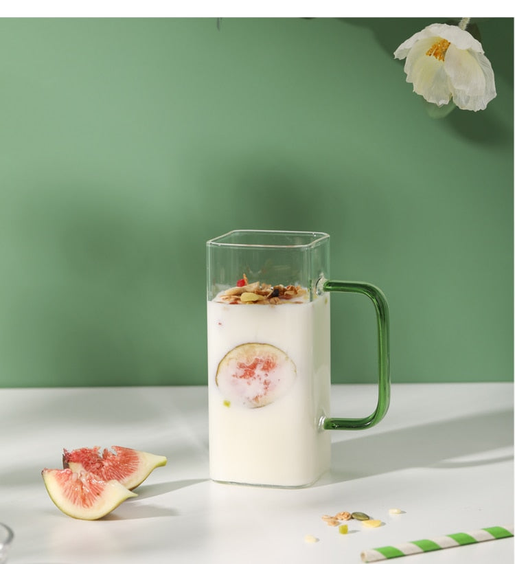 400ml Square Glass Mug Breakfast Milk Coffee Cup Microwave Safe Transparent Beer Mug Coffee Mug Drinkware Glass