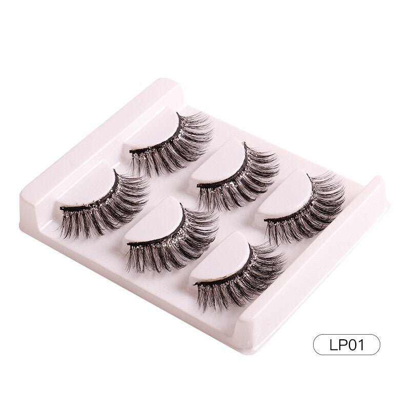 3Pairs Half Eey Lashes 3D Natural Lashes Natural False Eyelashes Wispy Fluffy Eyelash Extension