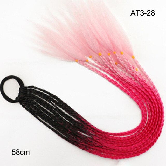 Hair Color Gradient Dirty Braided Ponytail Elastic Hair Band Rubber Headband 60cm