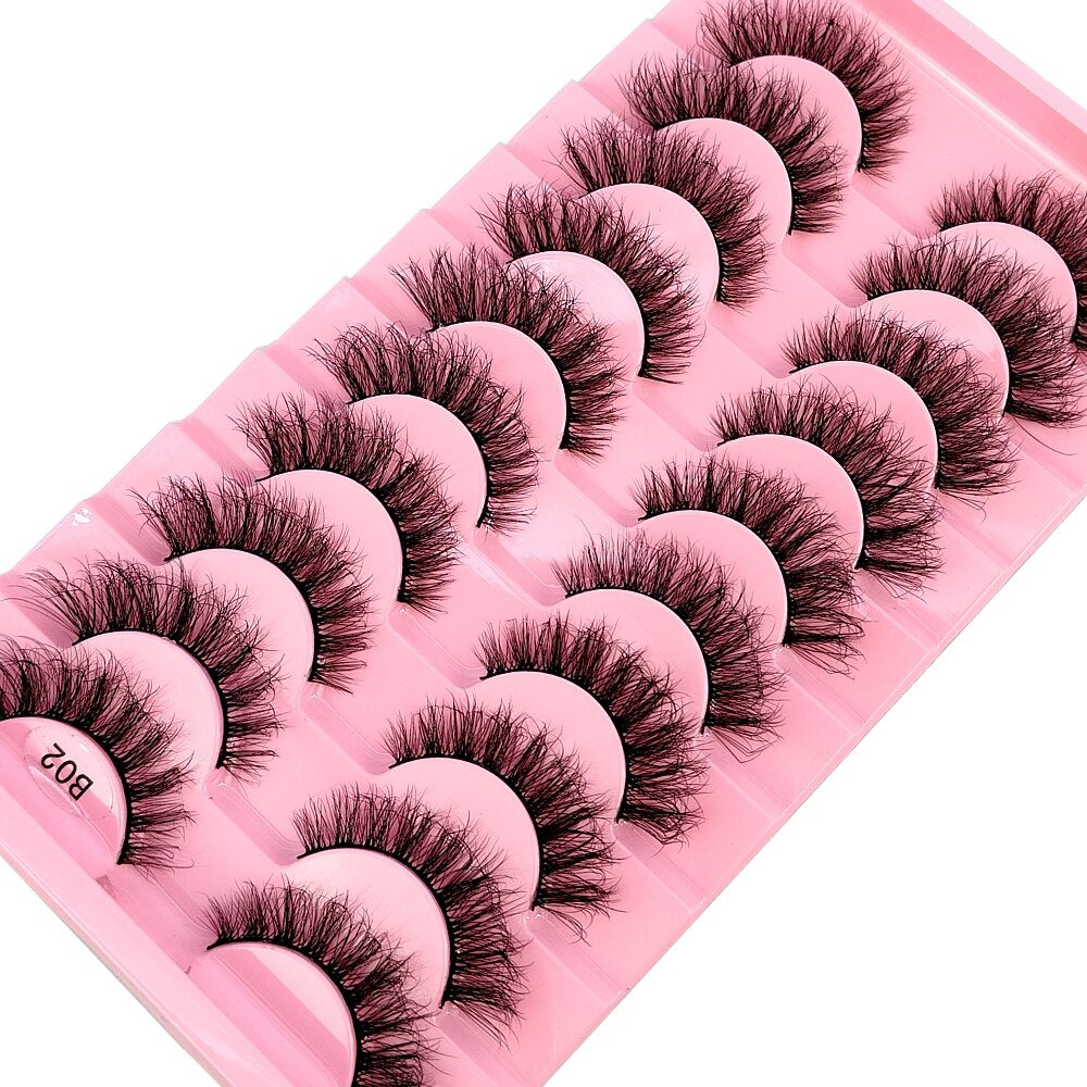 10Pairs 3D Faux Mink Hair False Eyelashes Natural Messy Eyelash Crisscross Wispy Fluffy Lashes Extension Big Eye Fake Lashes