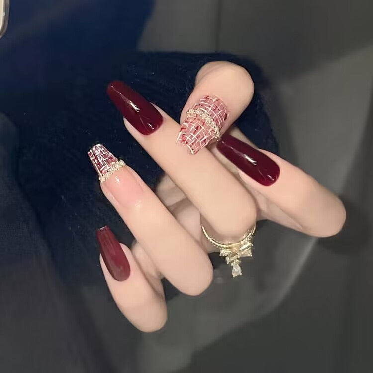 24pcs Butterfly decorated false nails Removable Long Paragraph Manicure fake nail tips full cover acrylic for girls nail