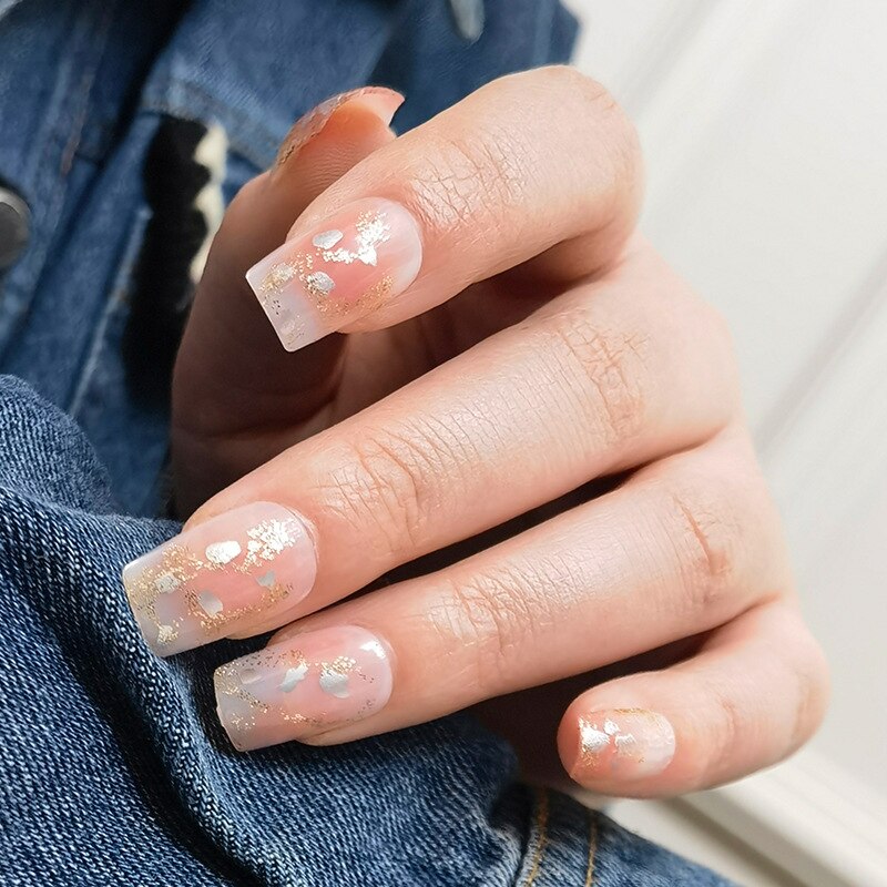 24pcs Press on Nails Short Fake Nails with Glue Jelly Gradient Design Detachable Artificial Nail Acrylic Coffin False Nails Tips