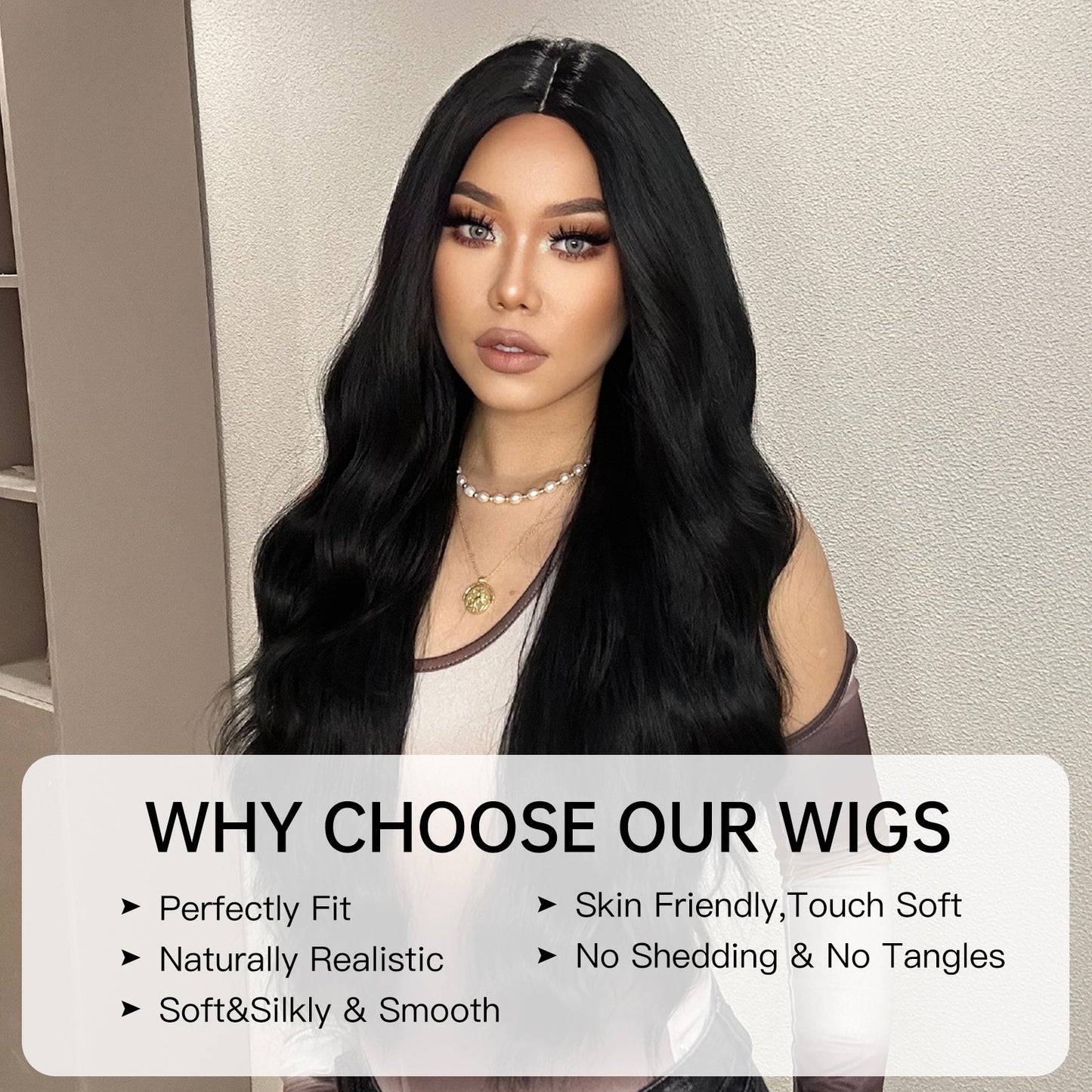 Long Wavy Black Natural Hair Wig Synthetic Middle Part Wigs for Black Women Heat Resistant Water Wave Cosplay Daily Use Wig