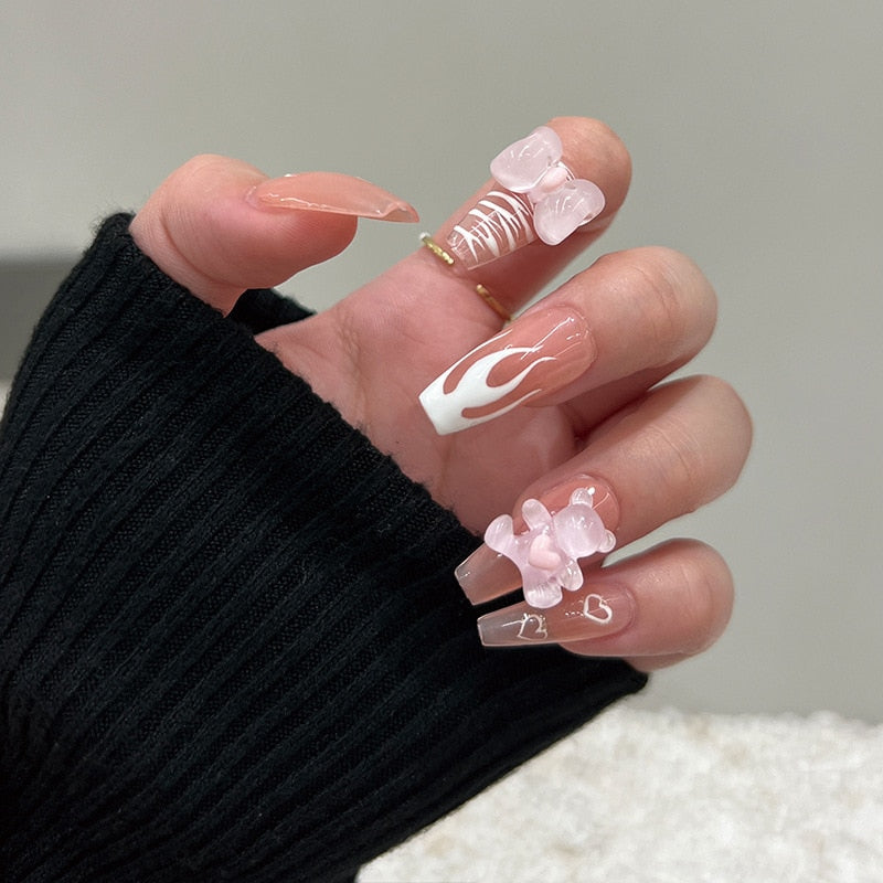 24Pcs False Nails Coffin Almond Artificial Fake Nails with glue Full Cover Nail Tips Press On Nails Manicure