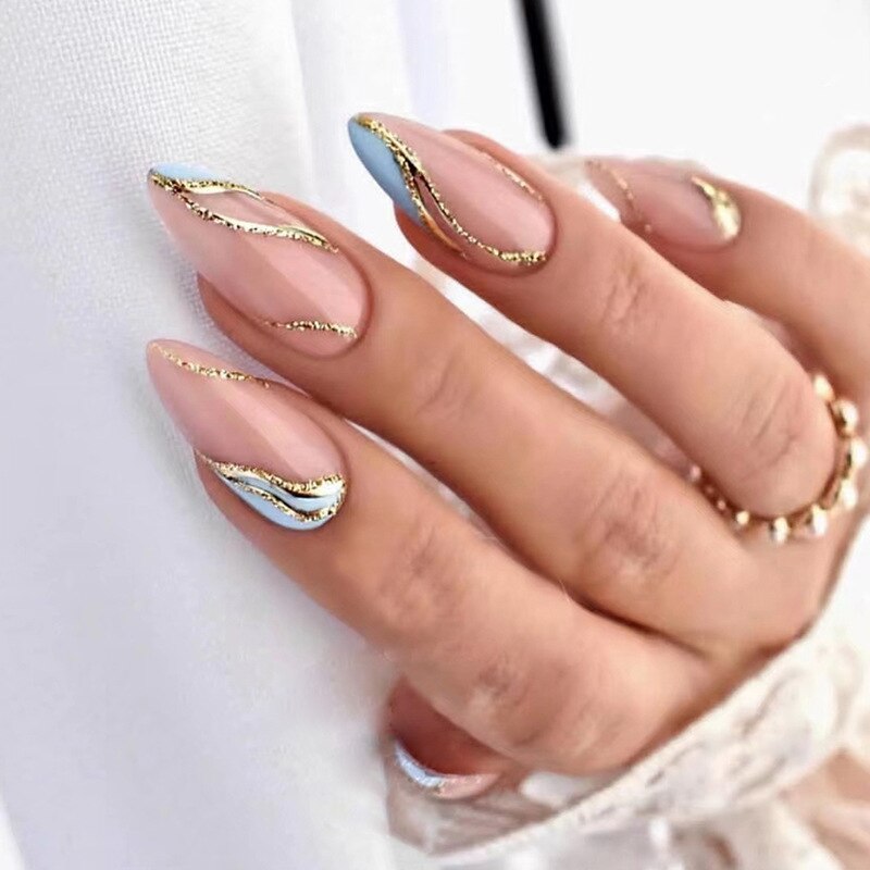 24pcs Almond Full Cover y2k black Sweet Fake Nails with glue cool Stiletto press on nails French artificial Nails With designs