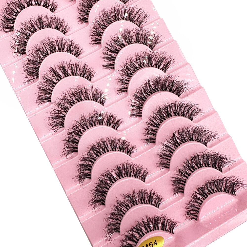 10 Pairs Clear Band Wispy Fluffy Lashes Natural Russian Strip Lashes 3D Effect Lashes