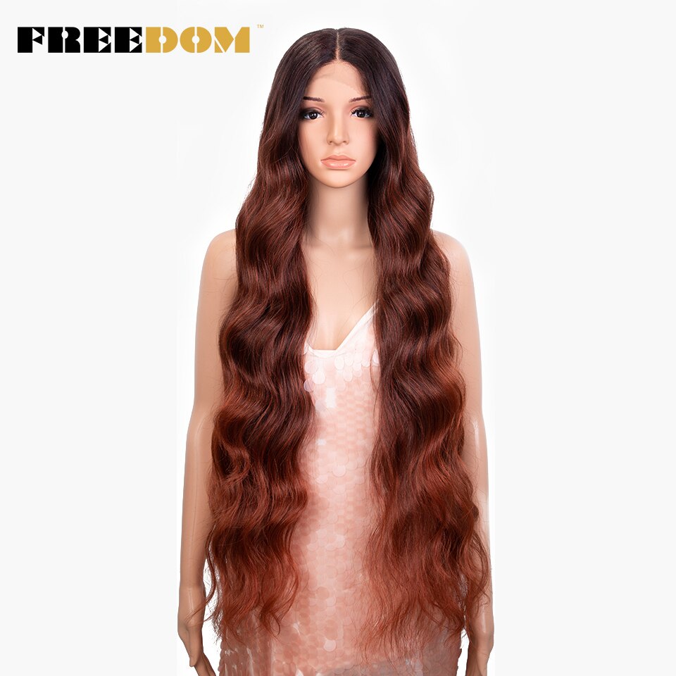 Synthetic Lace Front Wigs For Women 36 inch Super Long Body Wavy Lace Wig Brown Ombre Pink Cosplay Wigs Heat Resistant