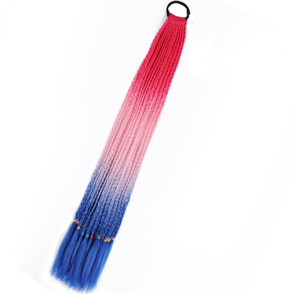 Colored Gradient Box Braided Ponytail For Girls With Elastic Hair Band Rubber Band Hair Accessories Wig Headband Hairpiece