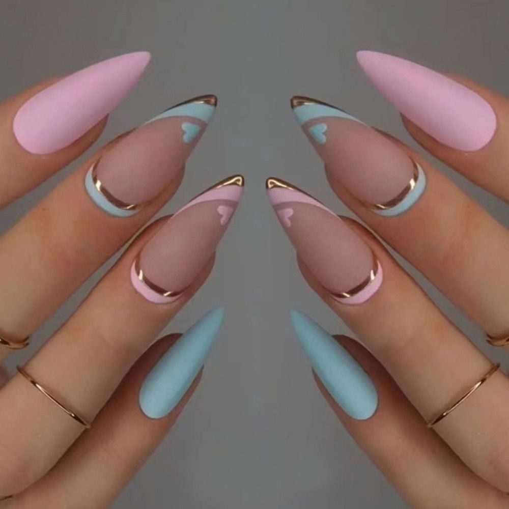 24pcs Detachable Heart False Nails Almond Oval Wearable Fake Nails Full Cover Nail Tip Acrylic Nail Art Tool Press on Nails