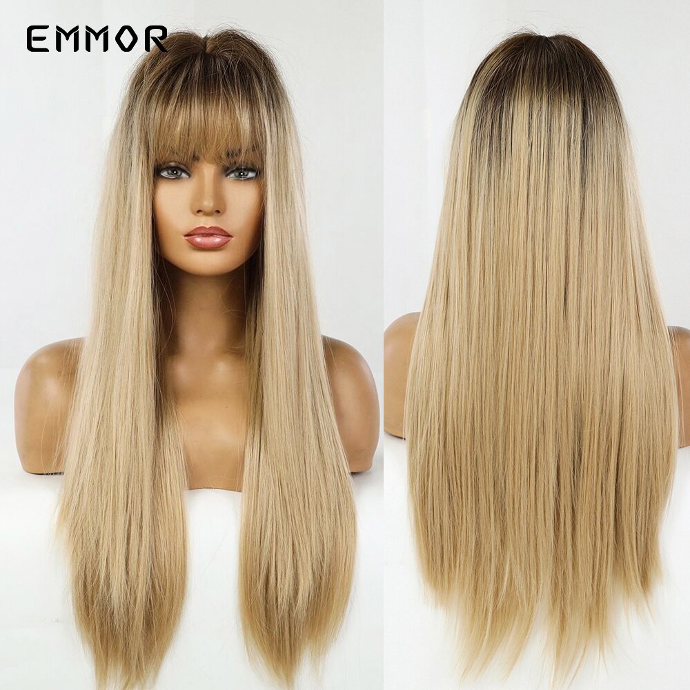 Synthetic Women Long Wavy Wigs Brown with Blonde Wigs Natural Wavy Heat Resistant Wig for Women Wigs