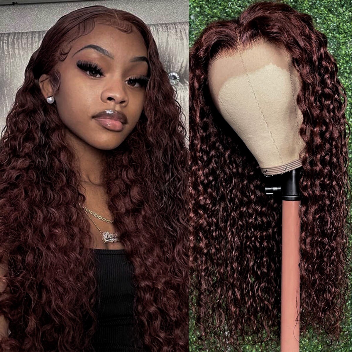 Reddish Brown Kinky Curly Synthetic 13X4 Lace Front Wigs For Women Copper Red Pre Plucked With Baby Hair Lace Closured Wig