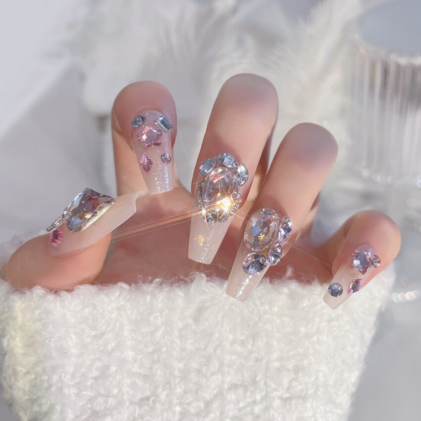 24pcs Butterfly decorated false nails Removable Long Paragraph Manicure fake nail tips full cover acrylic for girls nail