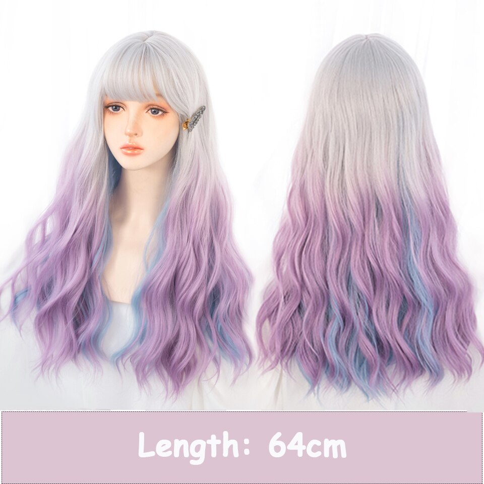 Synthetic Long Wavy Women Light Pink Gradient Mixed Color Lolita Cosplay Heat Resistant Party Wig
