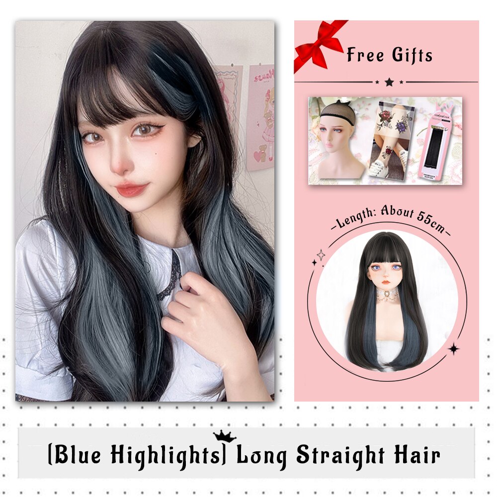 Brown Black Gold Wool Roll Synthetic Wig For Women Long Roll Wig Bangs Cosplay Party Heat Resistant Hair