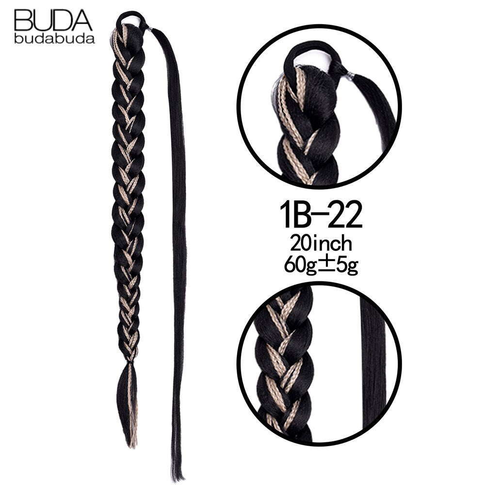 Synthetic Braided Plaited Fishtail Fishbone Drawstring Ponytail 20Inch Long Ombre Blonde Pink Hair Extensions For Women