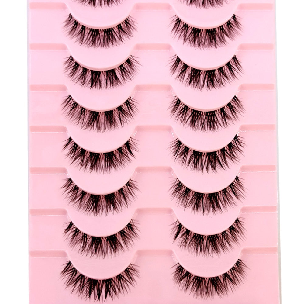 10 Pairs3D Mink Invisible Lash Handmade Crisscross Eyelashes Clear Band Soft Strip Eyelash Natural Long Wispy False Lashes