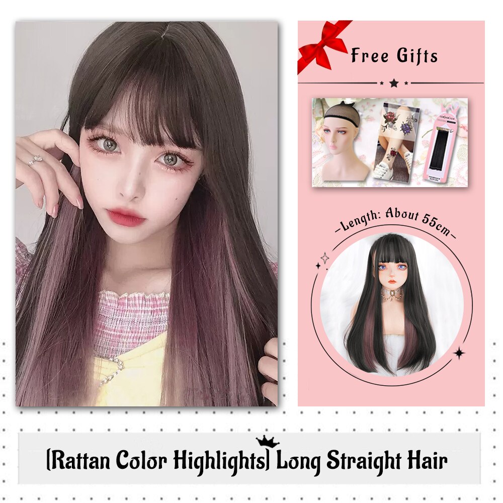 Brown Black Gold Wool Roll Synthetic Wig For Women Long Roll Wig Bangs Cosplay Party Heat Resistant Hair