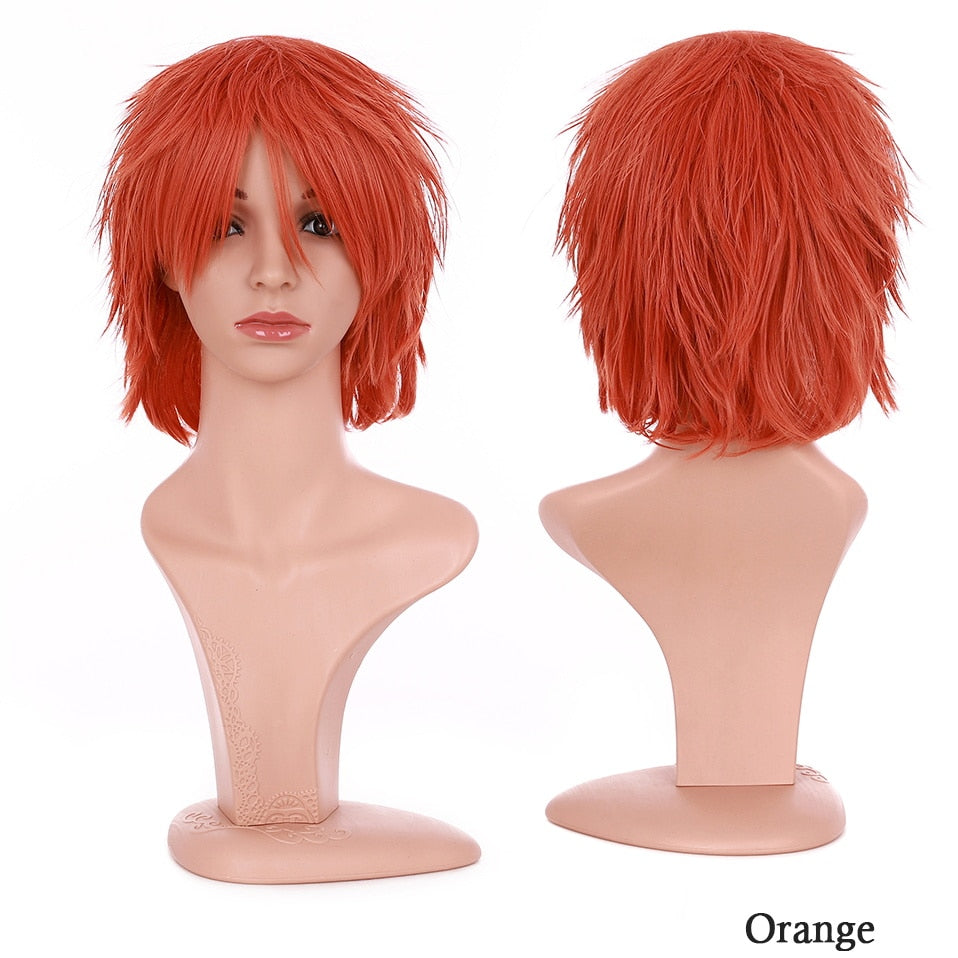 Synthetic Wig Cosplay Wig White Red Green Blue Pink Yellow Hair Short Layer Wig Fake Hair Extension Women Party Wig