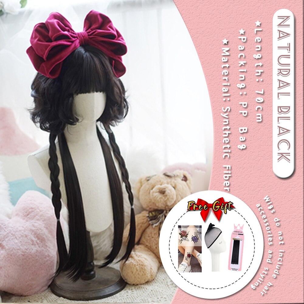 Extra Long Curly Hair with Bangs Cosplay Party Lolita Synthetic Wigs Heat Resistant Fiber