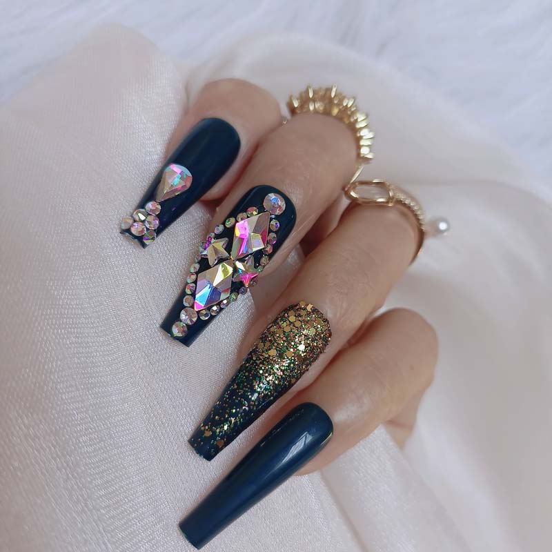 24pcs luxury jewelry long ballet coffin fake nails crystal diamond Transparent