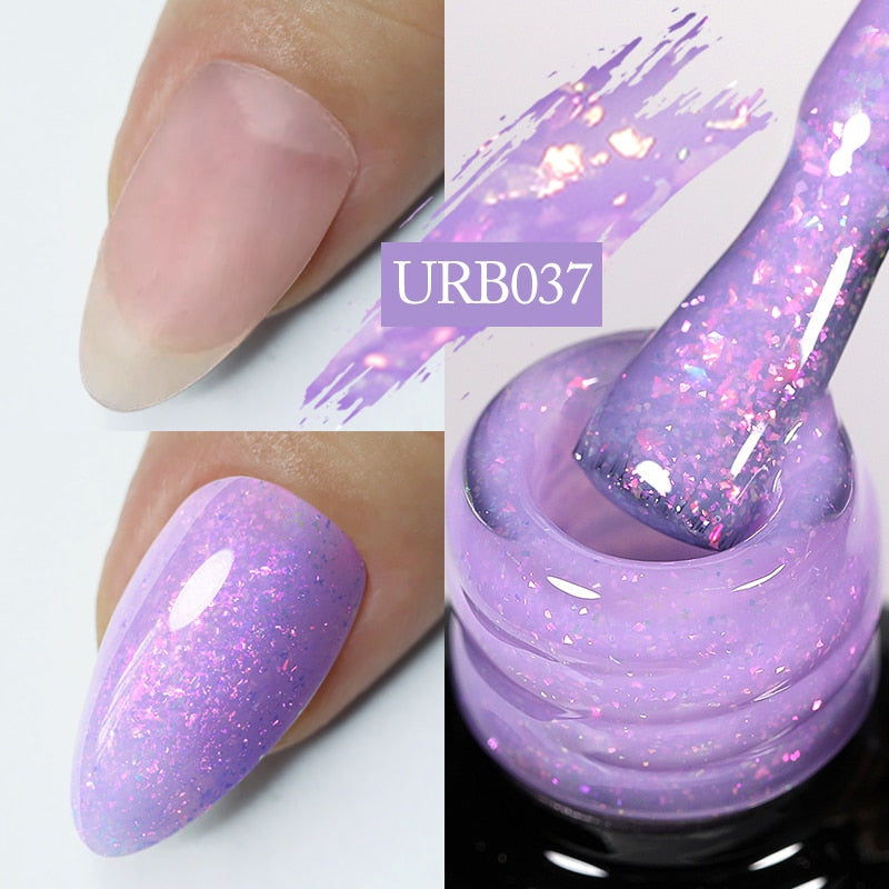 Aurora Rubber Gel Nail Iridescent Pearl Effect Metallic Mirror Nails Manicure Soak Off UV LED No Wipe Top Coat Base Gel