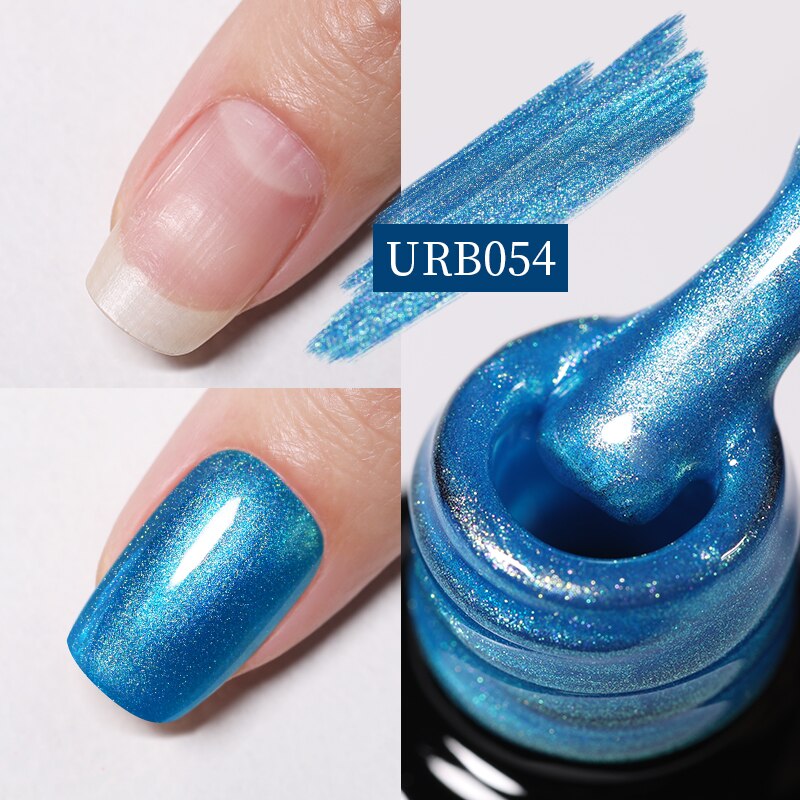 Aurora Rubber Gel Nail Iridescent Pearl Effect Metallic Mirror Nails Manicure Soak Off UV LED No Wipe Top Coat Base Gel