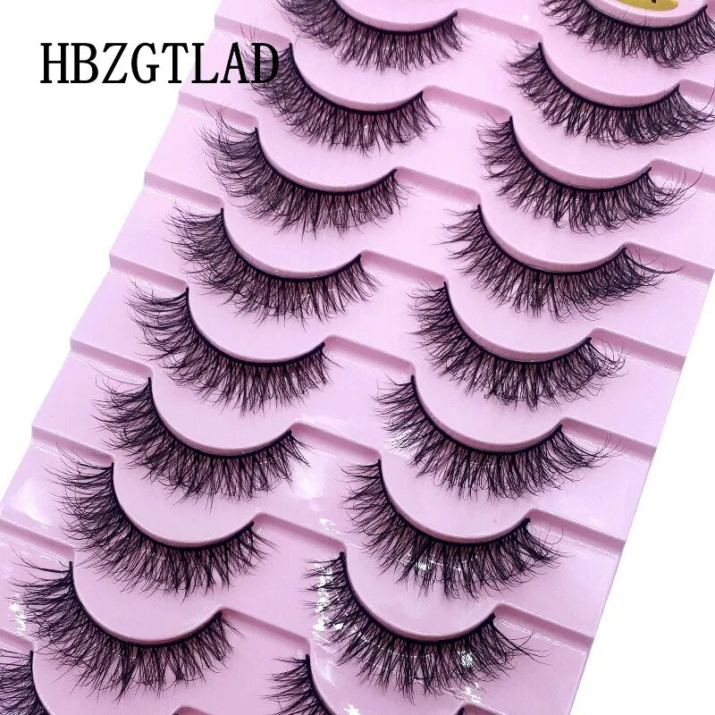 Fluffy 10 Pairs Faux Mink False Eyelashes Natural Long Lashes Crisscross Wispy Fake Eyelashes Extension