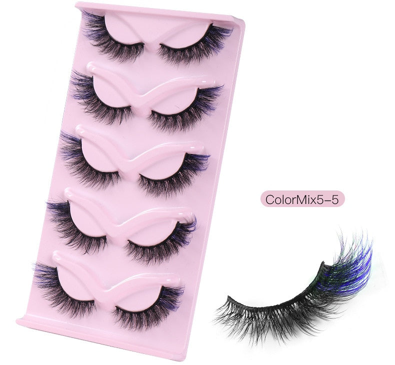 5Pairs Colored Eyelashes Fox Eye False Eyelashes 6D Cat Eye Eyelashes Naturally Thick False Eyelashes Colored Mink Lashes