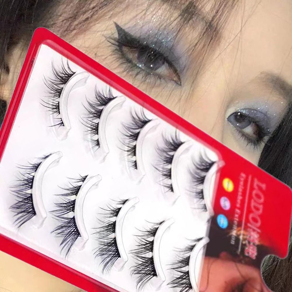 5Pairs 3D Mink Cat Eye Lashes Transparent Stem End Eye Elongated Eyelashes Full Strip Wispy Volume Fox Eye Lashes
