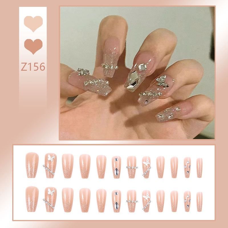 24pcs/box Fake Nails Short Detachable Finished Fingernails Ballet Wearable False Nails press on Square Head Full Cover Nails Tip