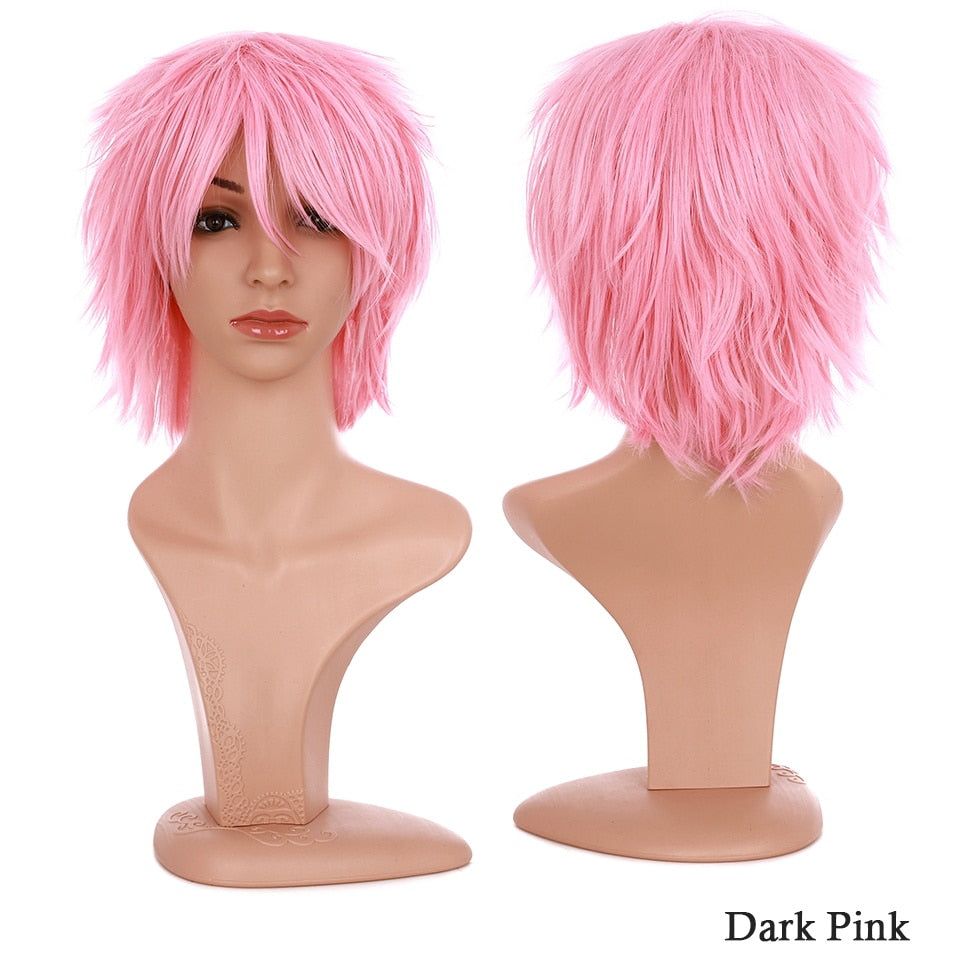 Synthetic Wig Cosplay Wig White Red Green Blue Pink Yellow Hair Short Layer Wig Fake Hair Extension Women Party Wig