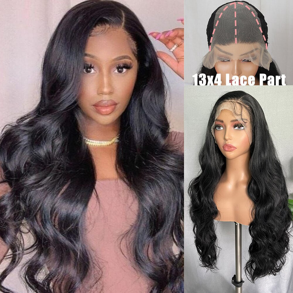 6x13 4x13 Synthetic Lace Front Wigs 32 Inches Long Body Wave Fluffy Trendy Wig for Black Women Pre Plucked with Baby Hair