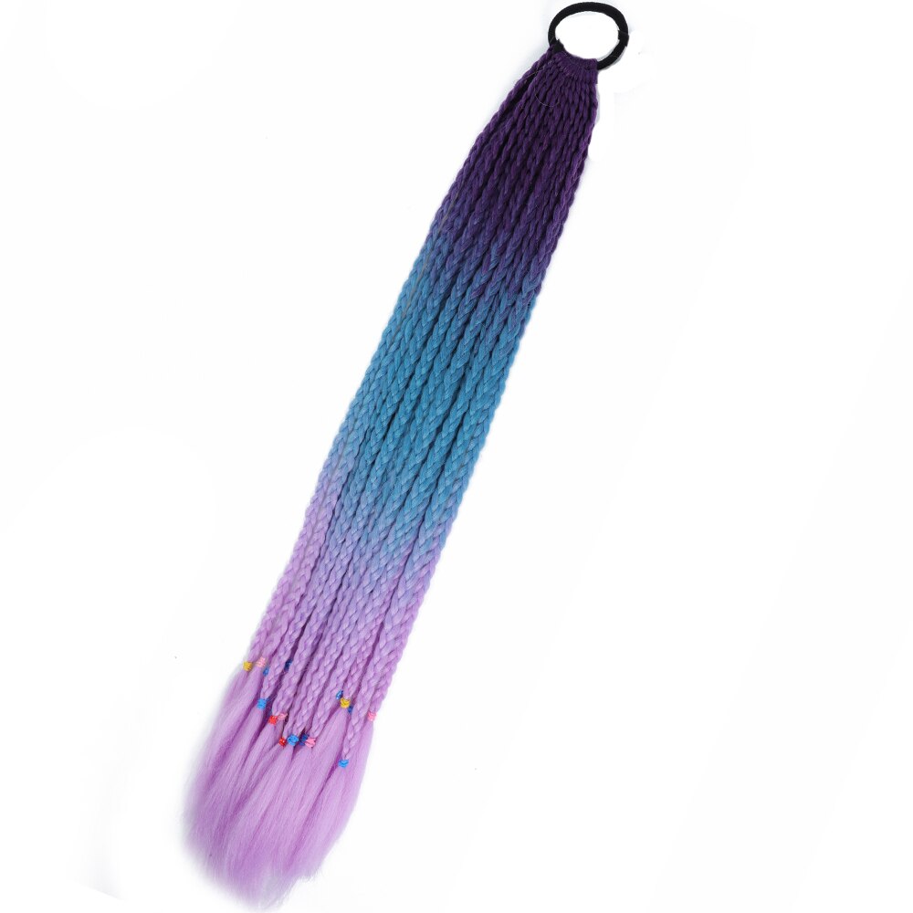 Colored Gradient Box Braided Ponytail For Girls With Elastic Hair Band Rubber Band Hair Accessories Wig Headband Hairpiece