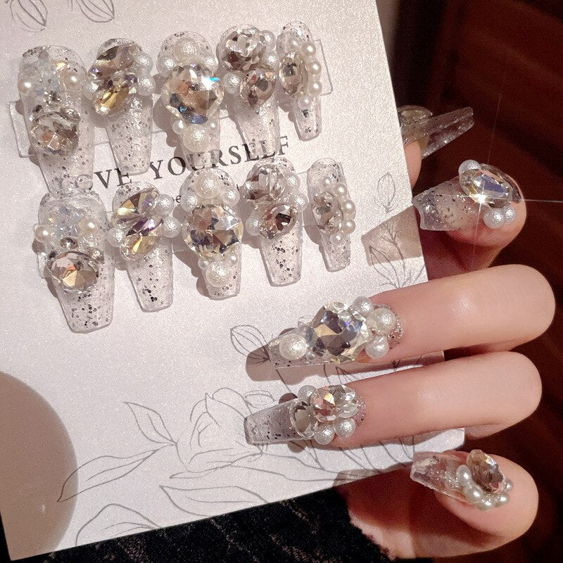 24pcs Butterfly decorated false nails Removable Long Paragraph Manicure fake nail tips full cover acrylic for girls nail