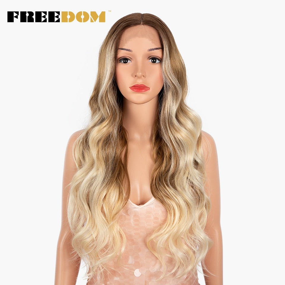 Synthetic Lace Wigs For Black Women Highlight Orange Ginger Blue Red T Part Lace Wig Ombre Brown Long Wavy Cosplay Wigs