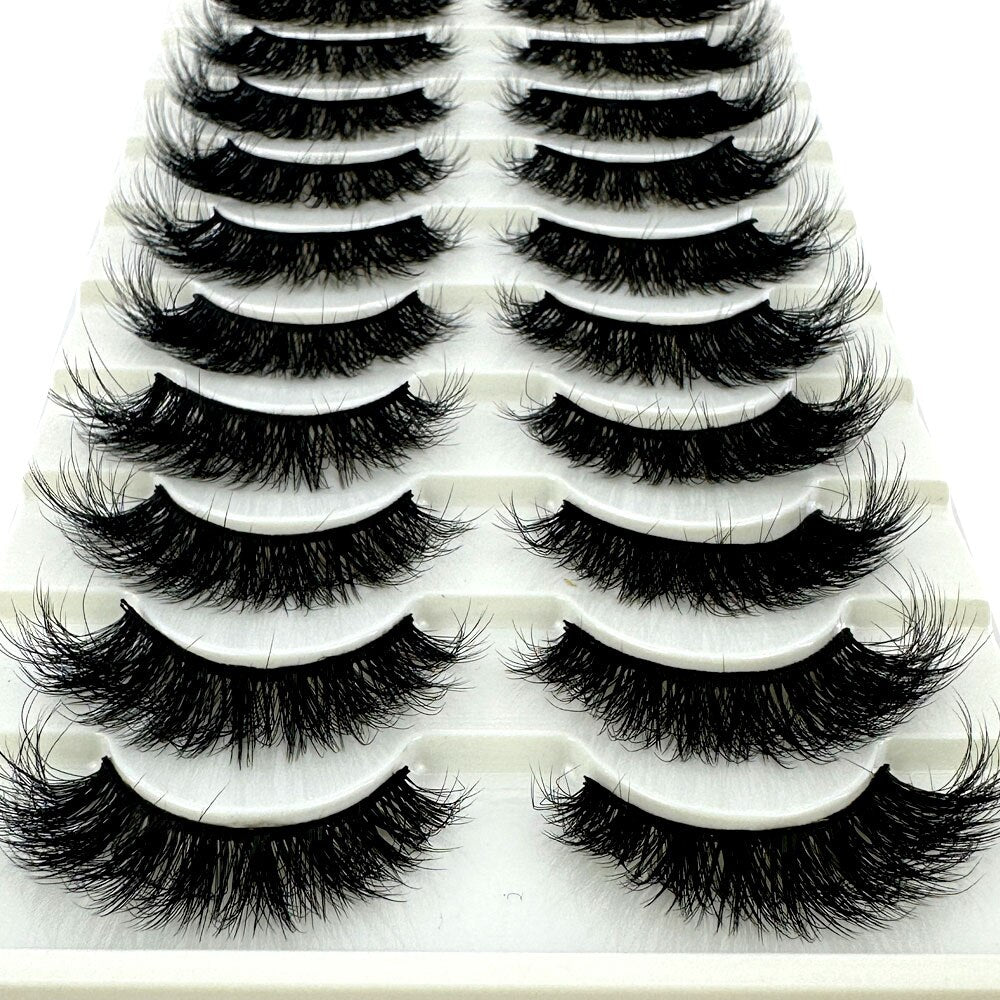 10Pairs 5D Faux Mink Hair False Eyelashes Natural Messy Eyelash Crisscross Wispy Fluffy Lashes Extension Fake Lashes