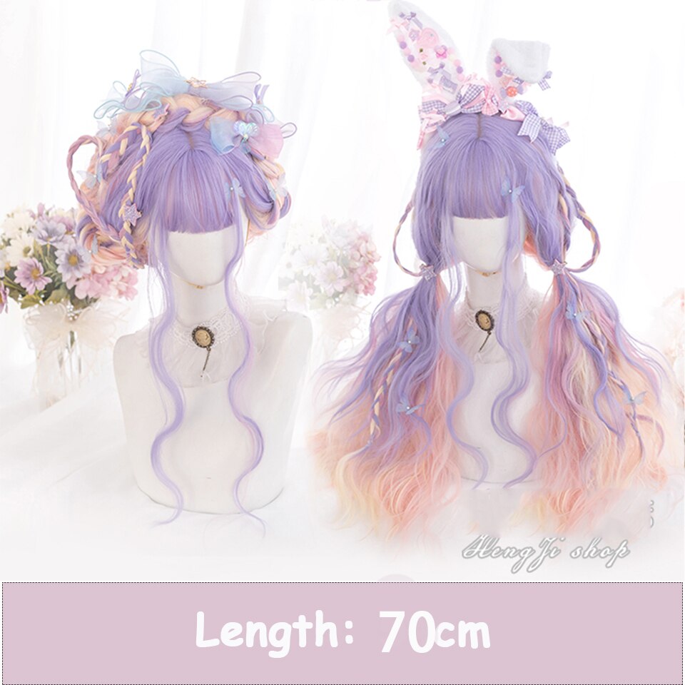 Synthetic Long Wavy Women Light Pink Gradient Mixed Color Lolita Cosplay Heat Resistant Party Wig