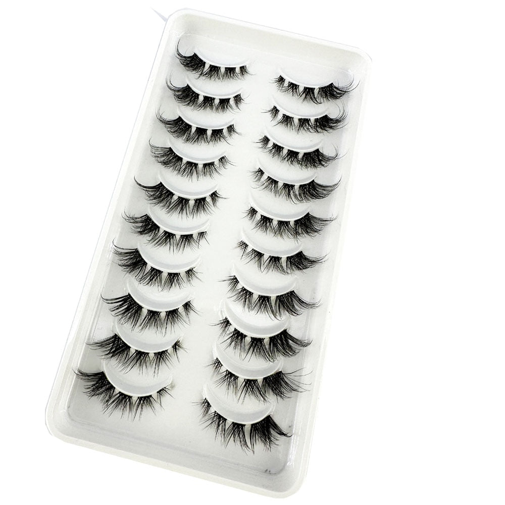 10pairs Mink Eyelashes Invisible Band Lash Extension Natural False Eyelashes Cross Cluster Fairy 3D Faux Big Eye Long Fake Lashes