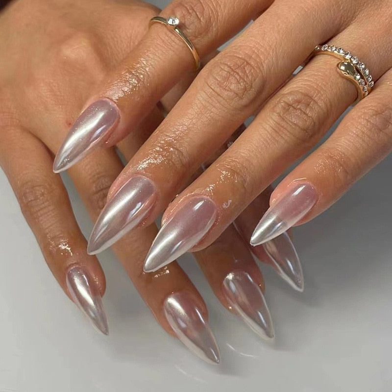 24pcs pink clouds design false nails with glue press on nails medium length acrylic nails coffin full cover nails tips supplies