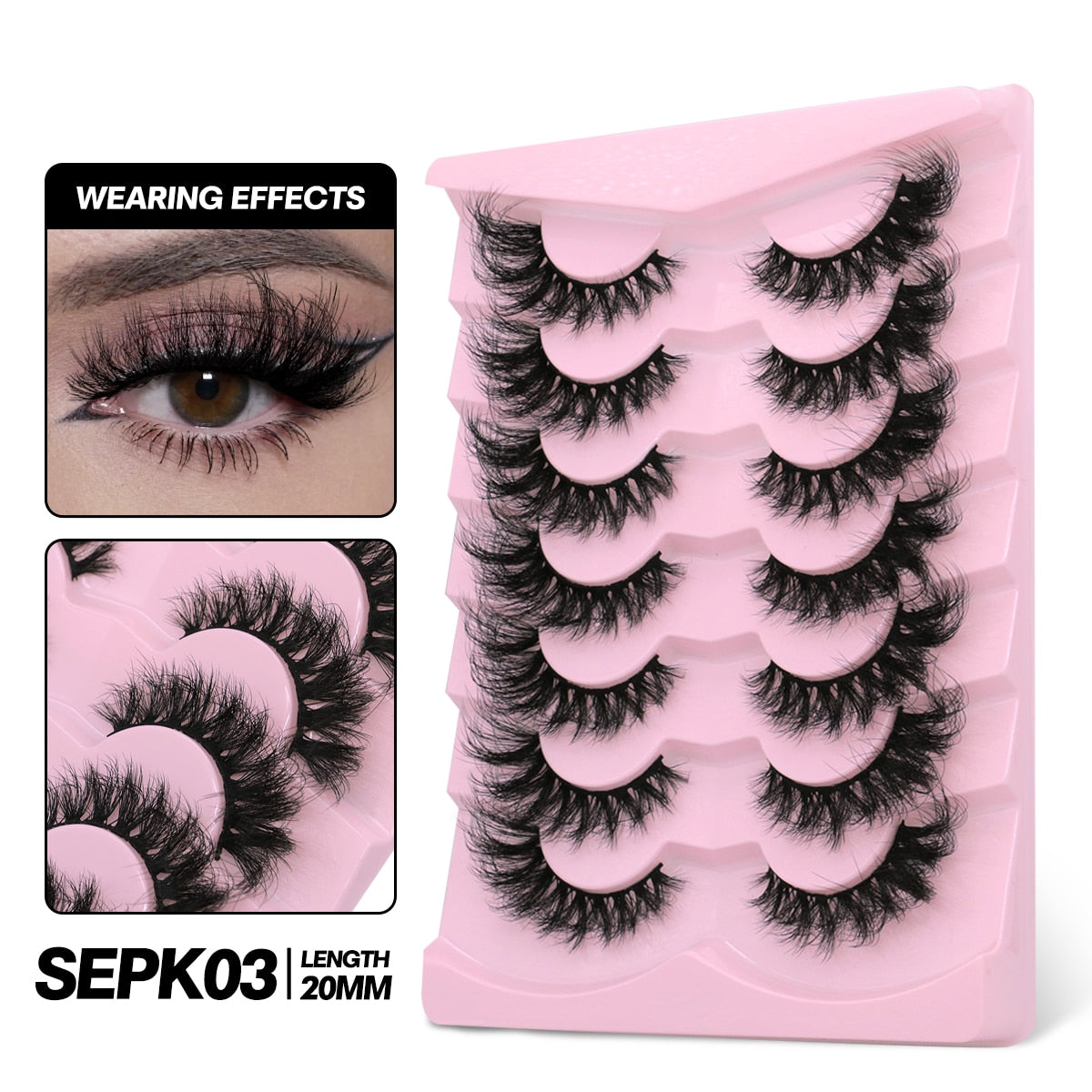 5/7 pairs 3D Mink Lashes Faux Mink Fluffy Lash Winged End Eye Elongated Fake Lashes Soft Eyelashes