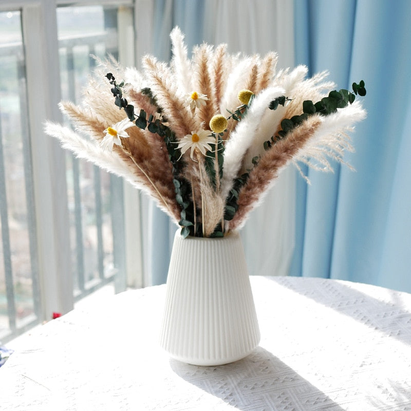 80PCS Natural Dried Pampa Grass Bouquet Boho Home Decor Bouquet Phragmites Dried Flowers Bouquet for Wedding Ramadan Decoration